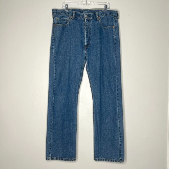 Levi's Jeans Mens 505 Regular Fit 40x32 Dark Stonewash Blue‎ 505 Straight Cotton - Picture 2 of 11